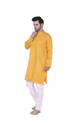 Mahadev ethnic traditional men's kurta pyjama set - elegant & comfortable ethnic wear (2pc set) - gold colour 3