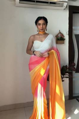 Pure Georgette Fabric Padding Print Ready To Wear Saree With Un-Stitched Blouse 1