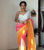 Pure Georgette Fabric Padding Print Ready To Wear Saree With Un-Stitched Blouse