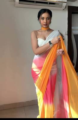 Pure Georgette Fabric Padding Print Ready To Wear Saree With Un-Stitched Blouse 3