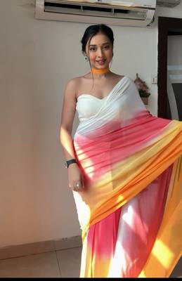 Pure Georgette Fabric Padding Print Ready To Wear Saree With Un-Stitched Blouse 4