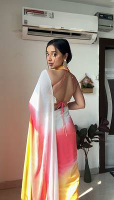 Pure Georgette Fabric Padding Print Ready To Wear Saree With Un-Stitched Blouse 6