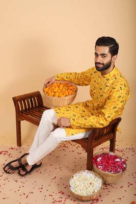 Mahadev ethnic traditional men's kurta pyjama set - elegant & comfortable ethnic wear (2pc set) - gold 5