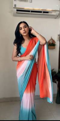Pure Georgette Fabric Padding Print Ready To Wear Saree With Un-Stitched Blouse 1