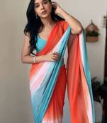 Pure Georgette Fabric Padding Print Ready To Wear Saree With Un-Stitched Blouse