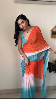 Pure Georgette Fabric Padding Print Ready To Wear Saree With Un-Stitched Blouse 4