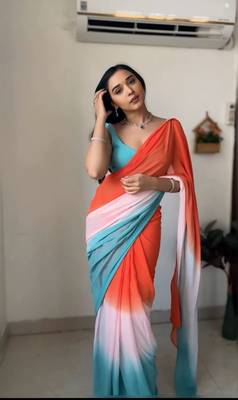 Pure Georgette Fabric Padding Print Ready To Wear Saree With Un-Stitched Blouse 5