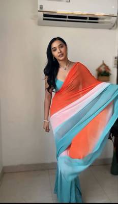 Pure Georgette Fabric Padding Print Ready To Wear Saree With Un-Stitched Blouse 6