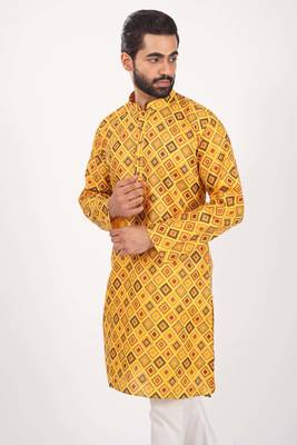 Mahadev ethnic traditional men's kurta pyjama set - elegant & comfortable ethnic wear (2pc set) - gold 3