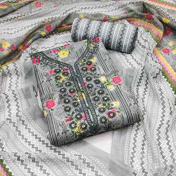 Manvaa women's grey designer printed work printed dupatta and bottom cotton dress material 1
