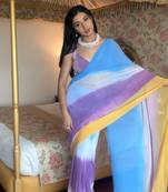 Pure Georgette Fabric Padding Print Ready To Wear Saree With Un-Stitched Blouse