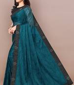 Dark Rama Blue Lycra Woven Work Lace Border Saree With Unstitched Blouse Piece