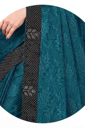 Dark Rama Blue Lycra Woven Work Lace Border Saree With Unstitched Blouse Piece