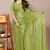 Light olive green chiffon geometric print saree with unstitched blouse piece