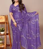 Purple Chiffon Geometric Print Saree With Unstitched Blouse Piece