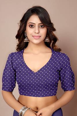 Dark Purple Chiffon Geometric Print Saree With Unstitched Blouse Piece 4