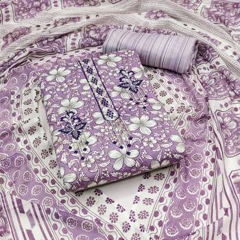 Manvaa women's purple designer printed work printed dupatta and bottom cotton dress material 1