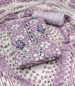 Manvaa women's purple unstitched designer printed work printed dupatta and bottom cotton dress material