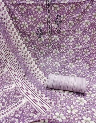 Manvaa women's purple designer printed work printed dupatta and bottom cotton dress material 2