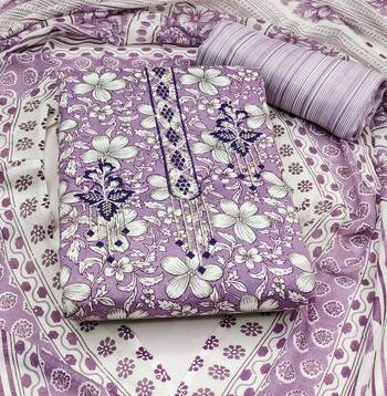 Manvaa women's purple designer printed work printed dupatta and bottom cotton dress material 3