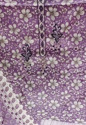 Manvaa women's purple designer printed work printed dupatta and bottom cotton dress material 4
