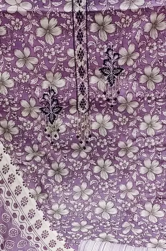 Manvaa women's purple designer printed work printed dupatta and bottom cotton dress material