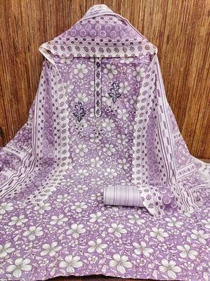 Manvaa women's purple designer printed work printed dupatta and bottom cotton dress material 5