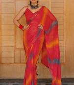 Light Red Georgette Geometric Print/Leheriya Print Lace Border Saree With Unstitched Blouse Piece