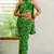 Green Georgette Geometric Print Lace Border Saree With Unstitched Blouse Piece