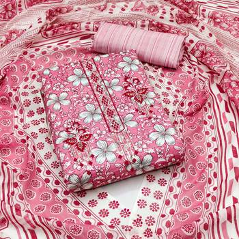 Manvaa women's pink designer printed work printed dupatta and bottom cotton dress material 1