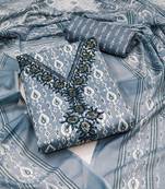 Manvaa women's gery designer printed work printed dupatta and bottom cotton dress material