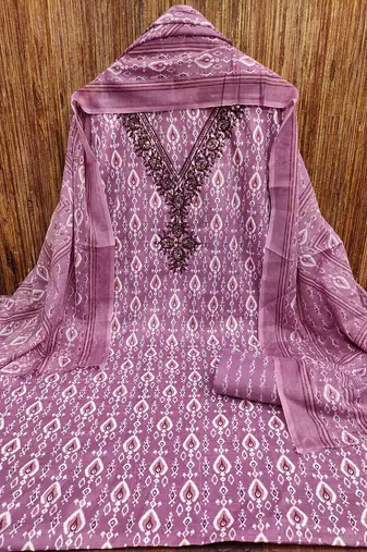Manvaa women's purple designer printed work printed dupatta and bottom cotton dress material