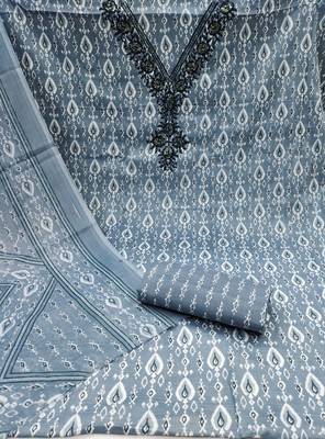 Manvaa women's gery designer printed work printed dupatta and bottom cotton dress material 2