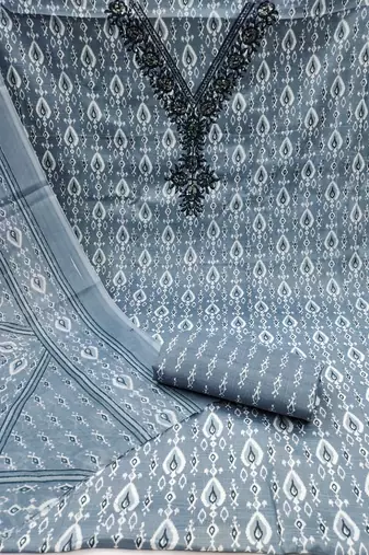 Manvaa women's gery designer printed work printed dupatta and bottom cotton dress material