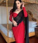 Pure Georgette Fabric Padding Print Ready To Wear Saree With Un-Stitched Blouse