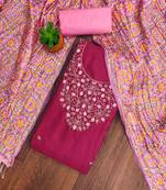 Manvaa women's magenta designer embrodiery neck work dress material