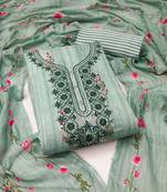 Manvaa women's sea green unstitched designer sequence embrodiery neck work cotton dress material 