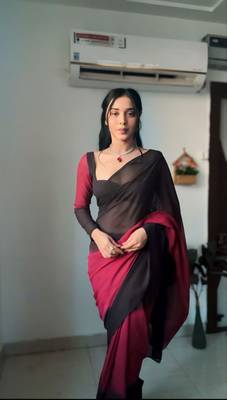 Pure Georgette Fabric Padding Print Ready To Wear Saree With Un-Stitched Blouse 1