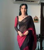 Pure Georgette Fabric Padding Print Ready To Wear Saree With Un-Stitched Blouse