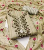 Manvaa women's light green unstitched designer sequence embrodiery neck work cotton dress material 