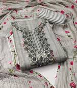 Manvaa women's grey designer sequence embrodiery neck work cotton dress material