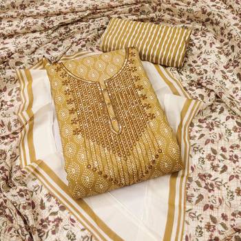 Manvaa women's yellow designer printed work cotton dress material 1