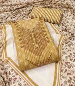 Manvaa women's yellow designer printed work cotton dress material