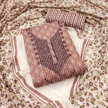 Manvaa women's peach designer printed work cotton dress material 1