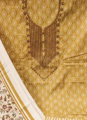 Manvaa women's yellow designer printed work cotton dress material 4