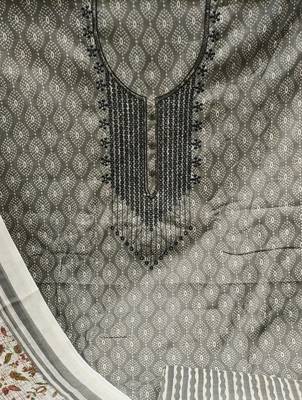 Manvaa women's grey designer printed work cotton dress material 4