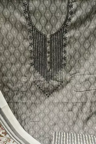 Manvaa women's grey designer printed work cotton dress material