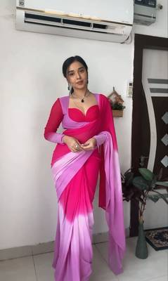 Pure Georgette Fabric Padding Print Ready To Wear Saree With Un-Stitched Blouse 1