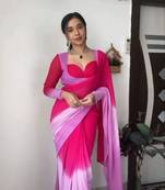 Pure Georgette Fabric Padding Print Ready To Wear Saree With Un-Stitched Blouse