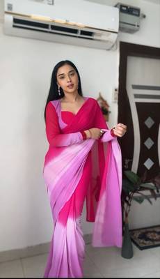 Pure Georgette Fabric Padding Print Ready To Wear Saree With Un-Stitched Blouse 3